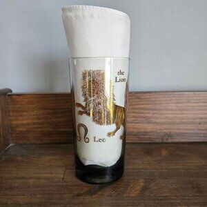 Vintage Leo Zodiac Glass Mid Century 60s/70s Smoked Glass Gold Trim